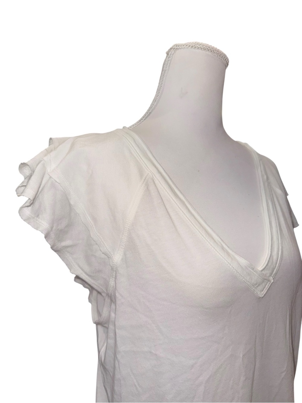 Anthropologie Maeve White Flutter Sleeve V-Neck Top Medium Soft Cotton Modal - Picture 5 of 11